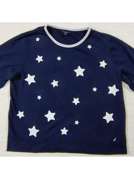 Nautica Tops - Nautica Long Sleeve Shirt Womens XXL Navy Fleece Stars Patriotic Crew Neck